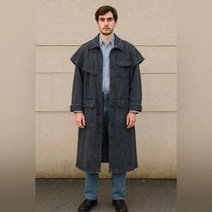 Australian Outback Vintage Gray Denim Duster Trench Coat